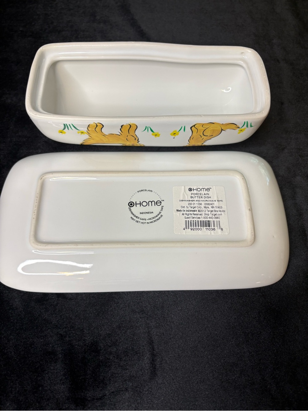 Hand Painted Golden Dogs Butter Dish - Picture 5 of 6